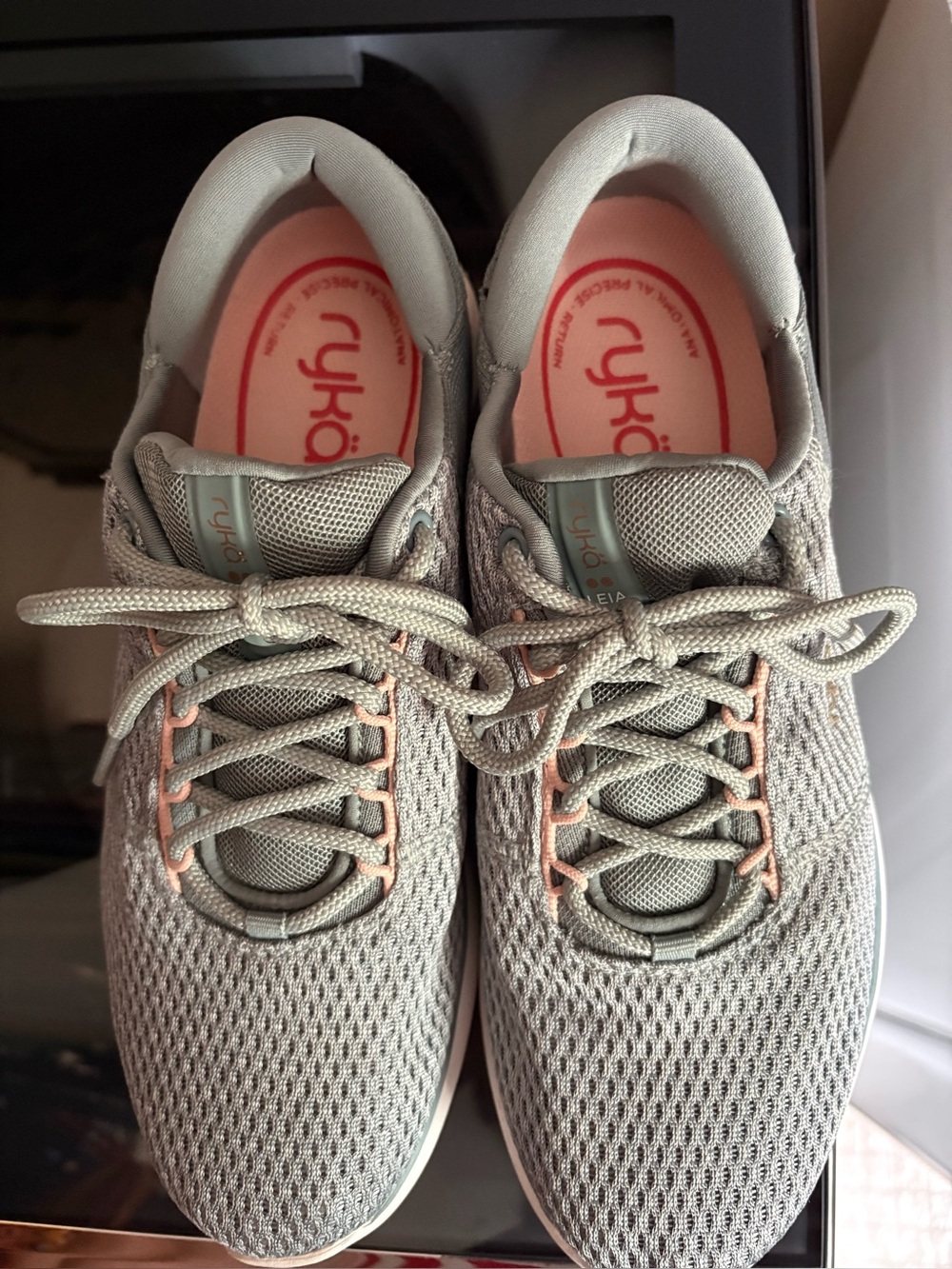 Ryka Women's Gray Knit Walking Sneakers with Pink Accents